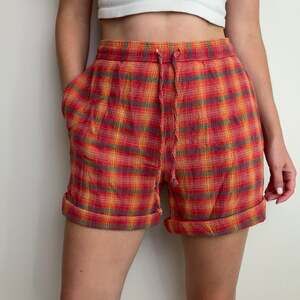 Vintage Plaid Cotton Shorts